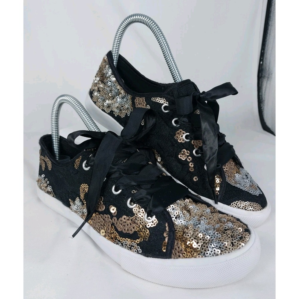 KAARI BLUE HAVEN Black Silver Gold Embroidery & Sequins Fancy Sneakers Wms Sz 7